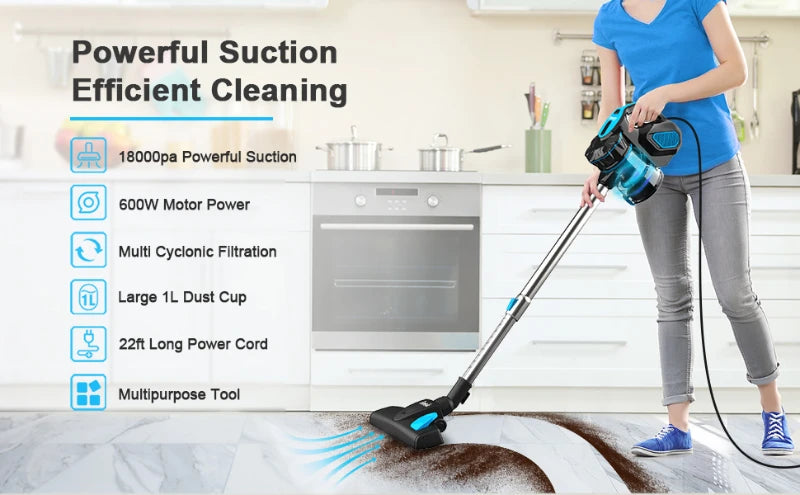 Corded Stick Vacuum Cleaner – 600W Powerful Suction