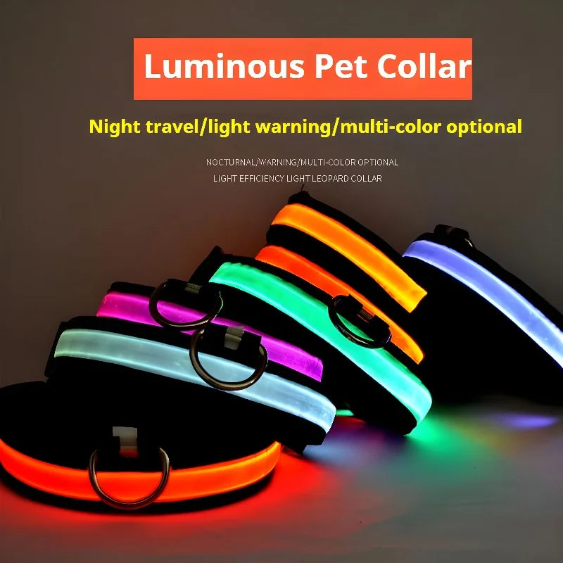 Dog Collar Nylon LED Night Safety Flashing Glow