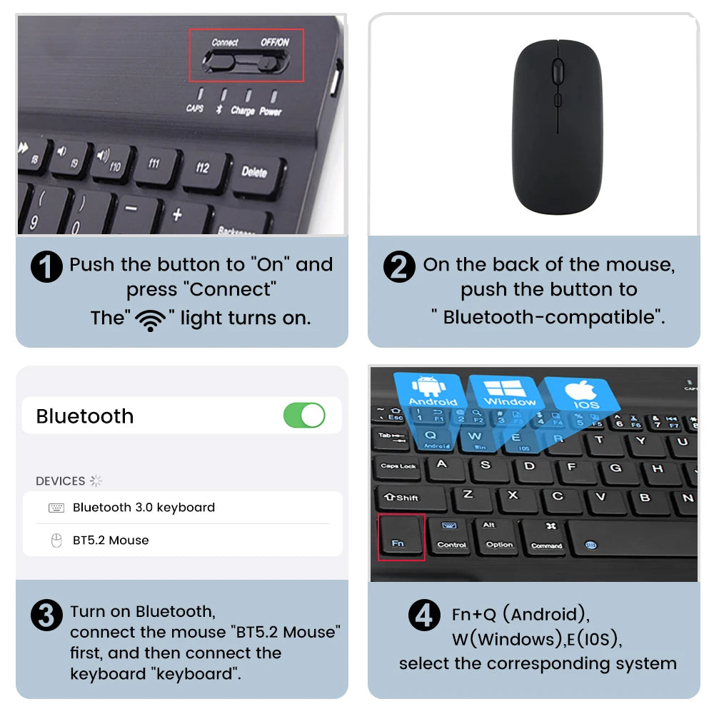 Bluetooth Wireless Keyboard & Mouse for Tablets