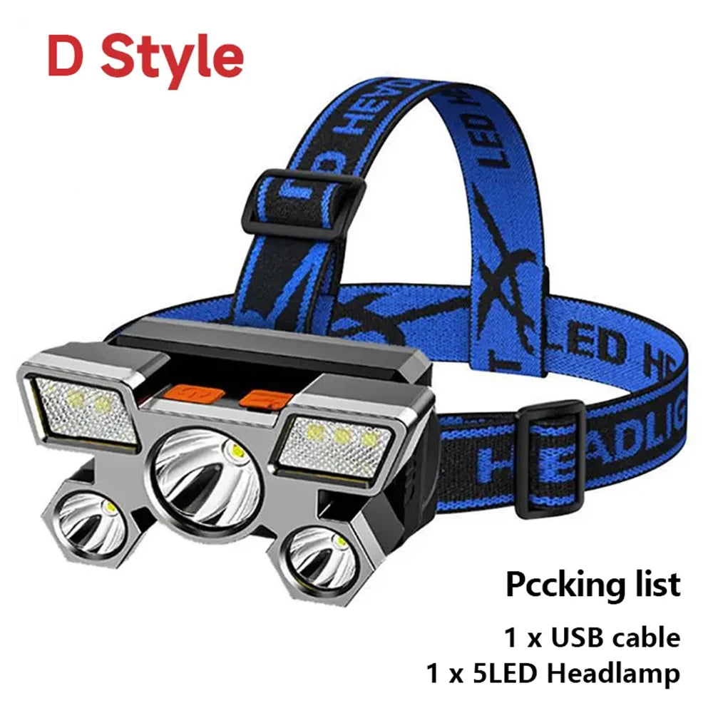 Waterproof 5 LED Rechargeable Headlamp