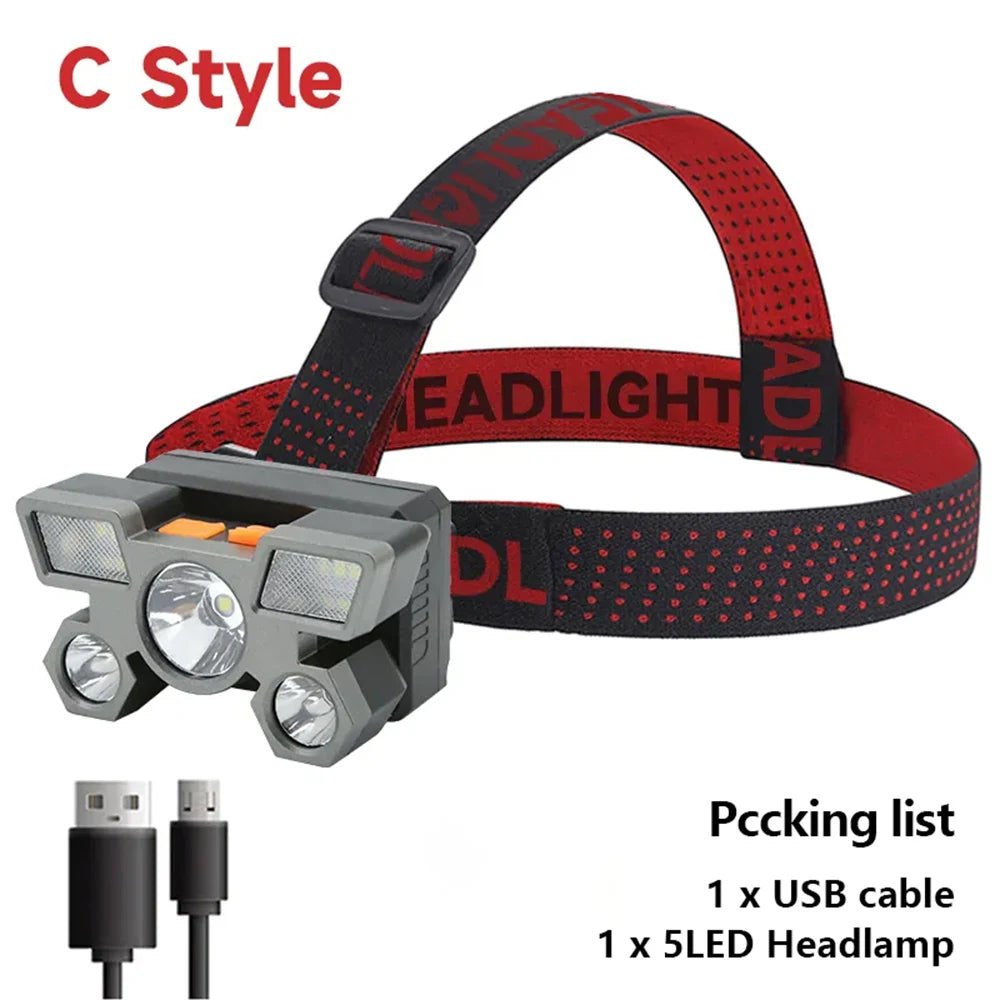 Waterproof 5 LED Rechargeable Headlamp