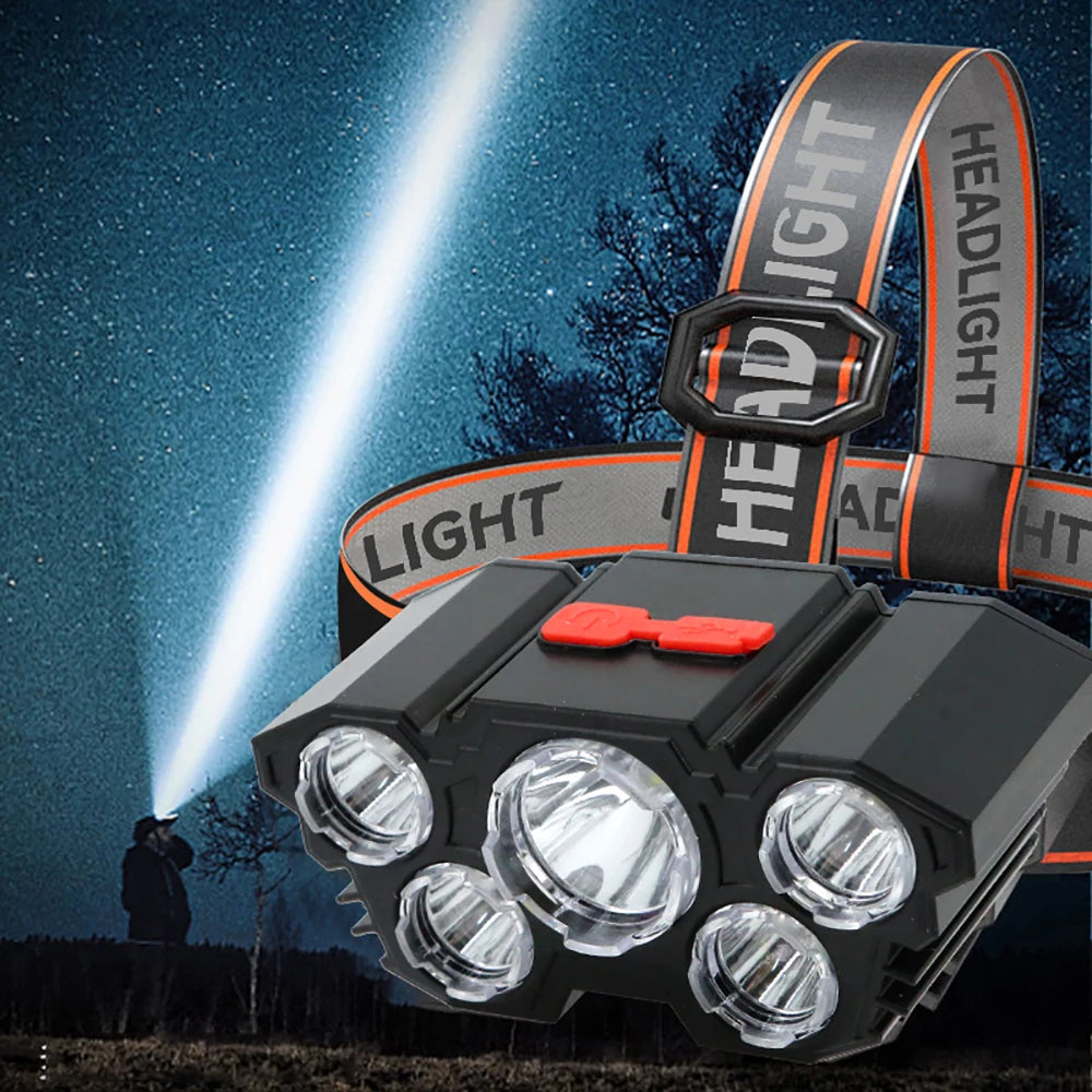 Waterproof 5 LED Rechargeable Headlamp