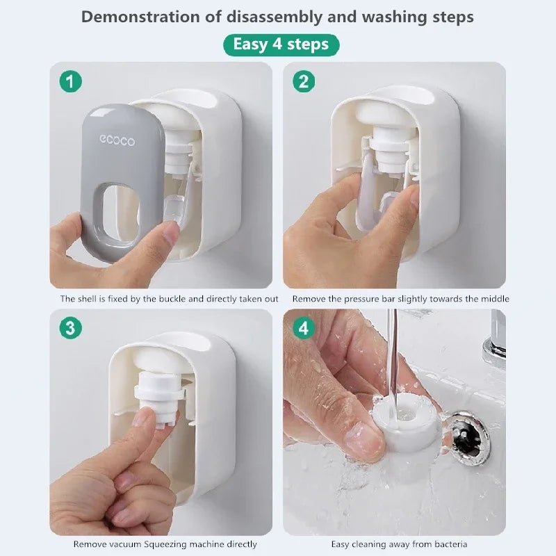 Automatic Toothpaste Dispenser & Toothbrush Holder Set