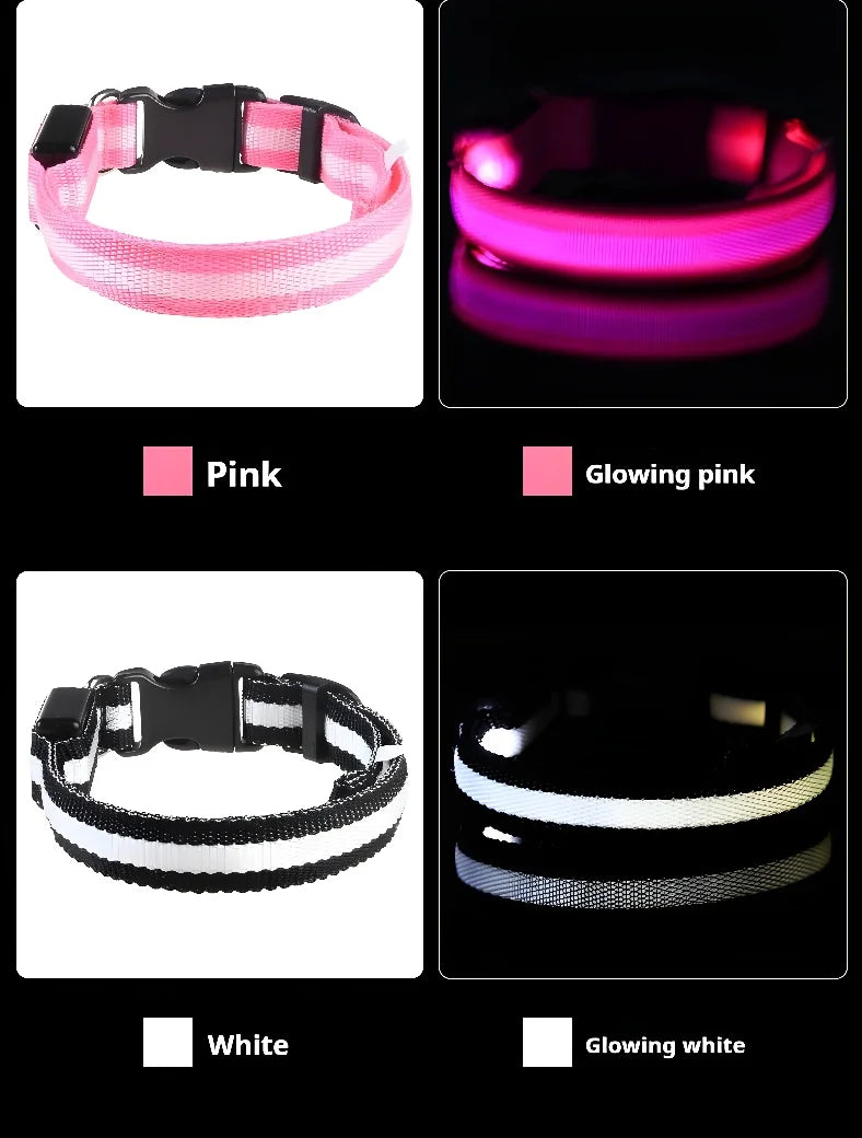 Dog Collar Nylon LED Night Safety Flashing Glow