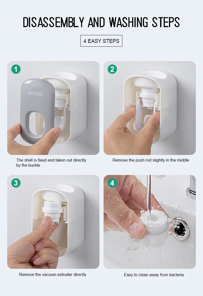 Automatic Toothpaste Dispenser & Toothbrush Holder Set