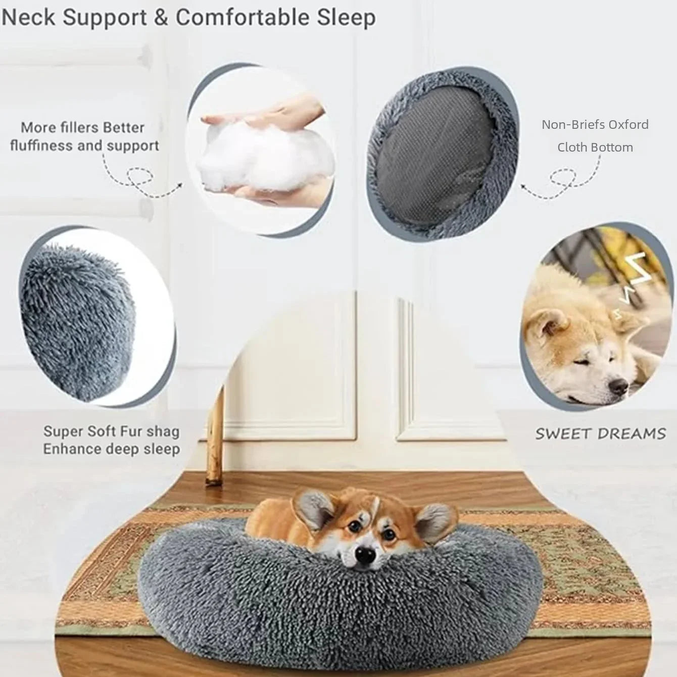 Super Soft Round Pet Bed for Dogs & Cats