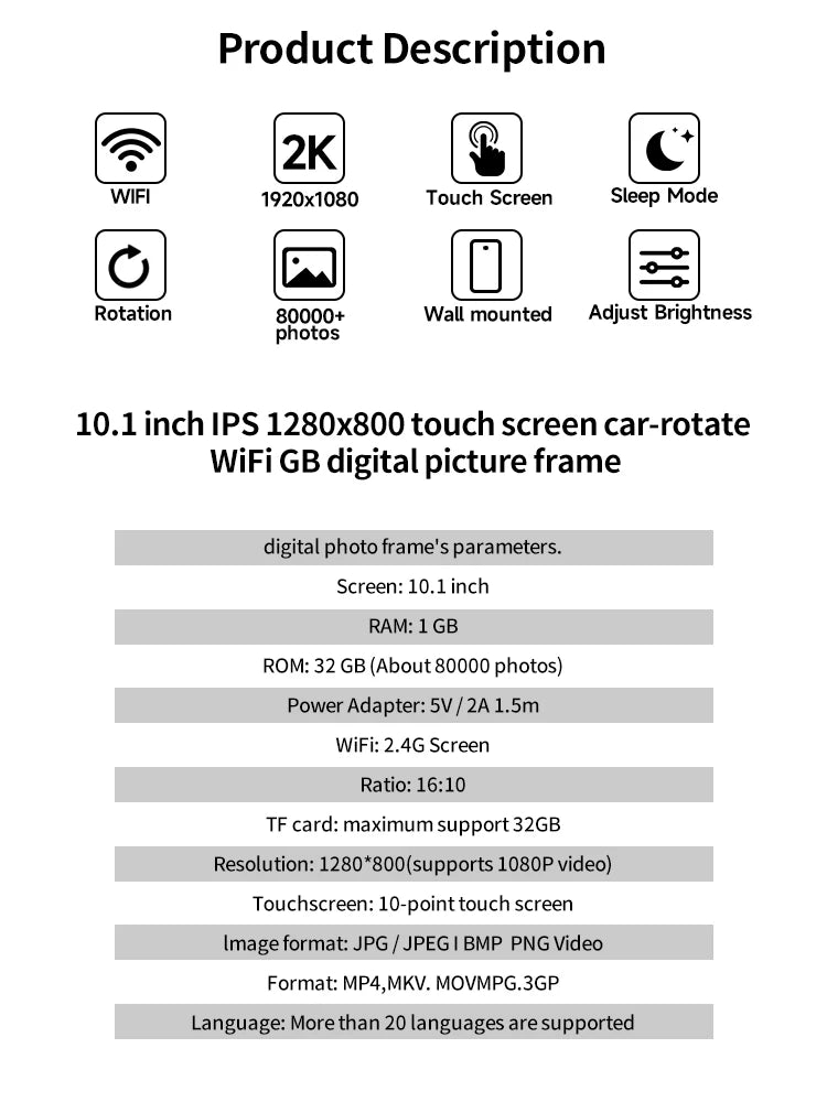 WiFi  HD Cloud Smart Digital Photo Frame