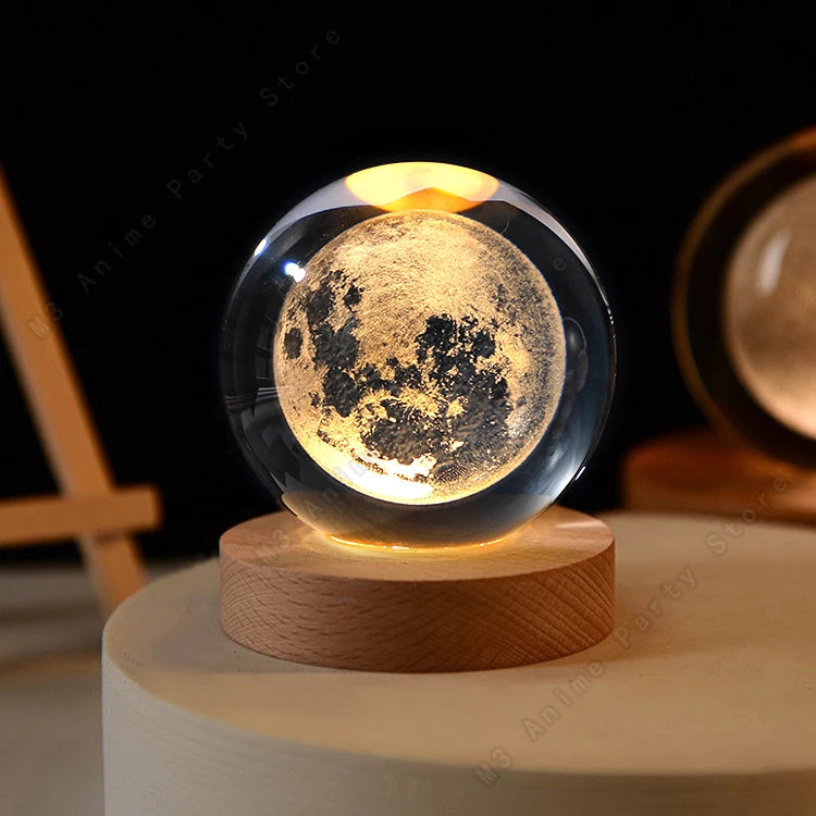 3D Crystal Ball LED Night Light – Galaxy, Moon & Saturn Lamp