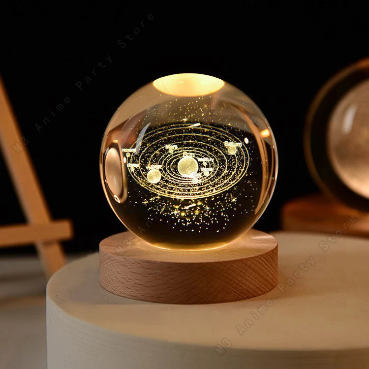 3D Crystal Ball LED Night Light – Galaxy, Moon & Saturn Lamp