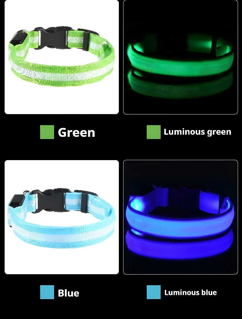 Dog Collar Nylon LED Night Safety Flashing Glow