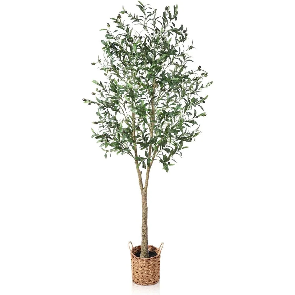 Artificial Olive Tree with Woven Basket Planter