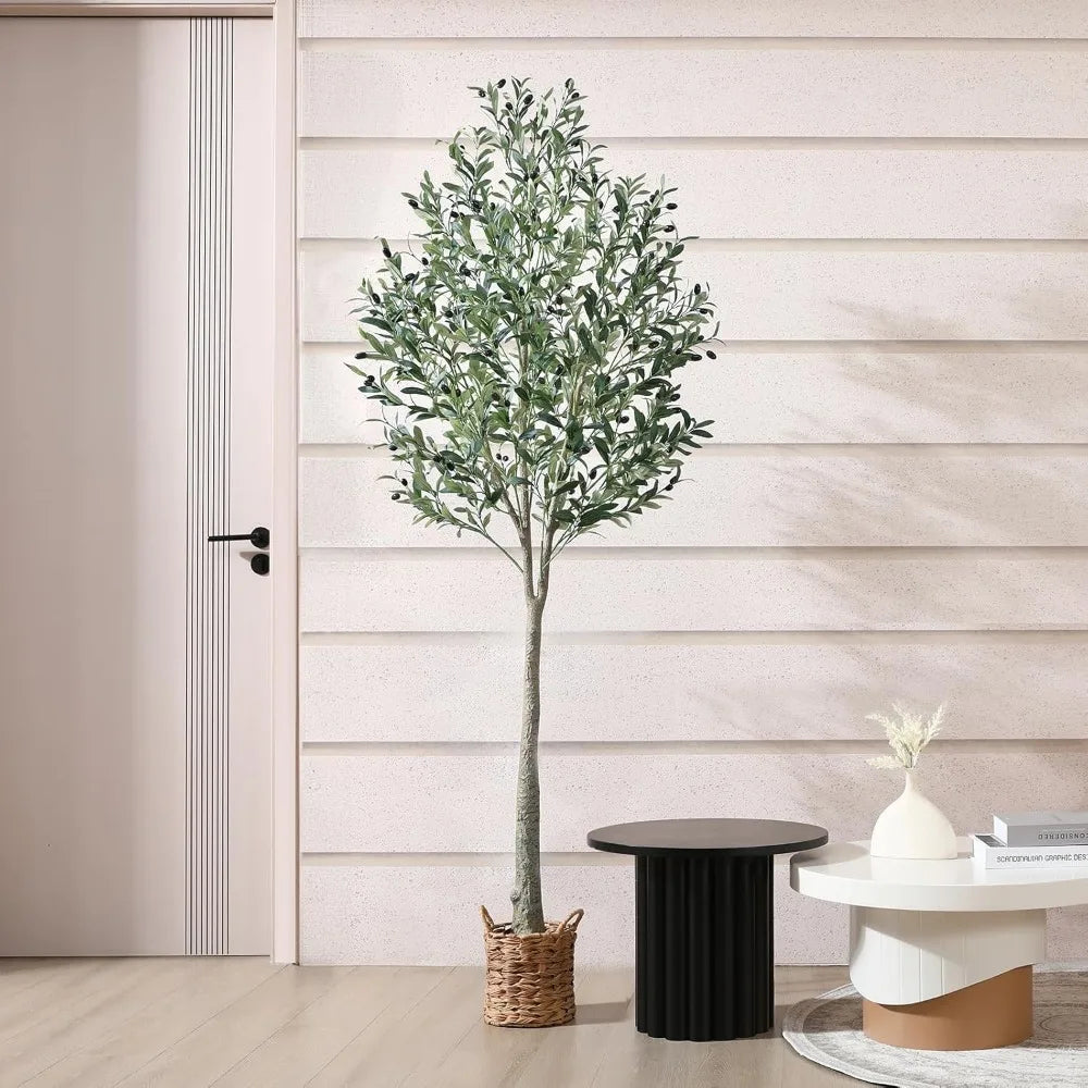 Artificial Olive Tree with Woven Basket Planter