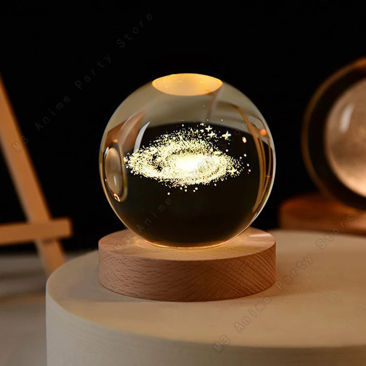 3D Crystal Ball LED Night Light – Galaxy, Moon & Saturn Lamp