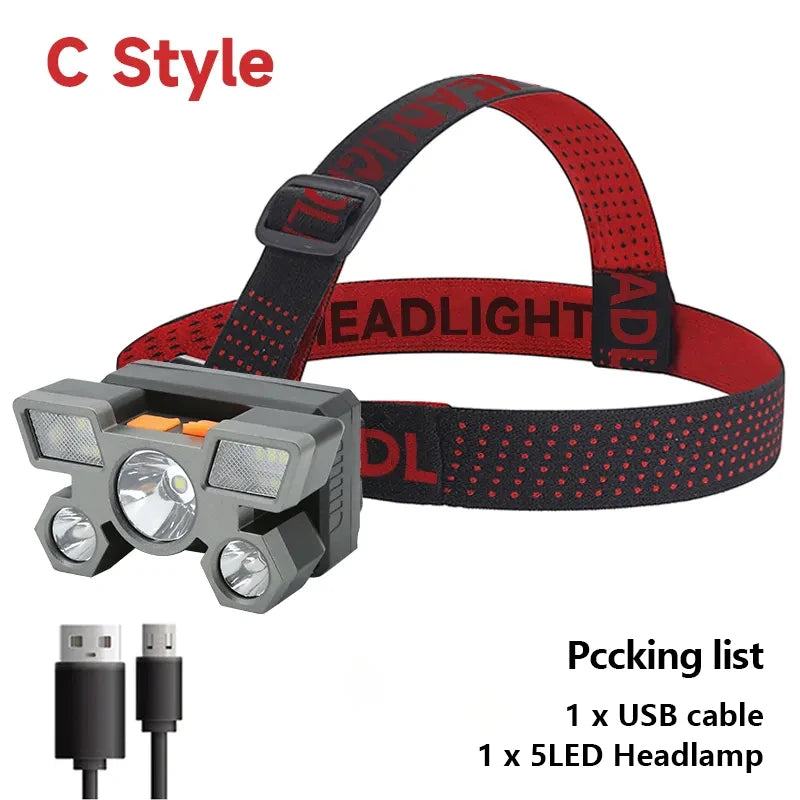 Waterproof 5 LED Rechargeable Headlamp