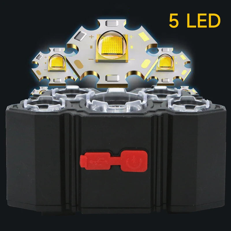 Waterproof 5 LED Rechargeable Headlamp