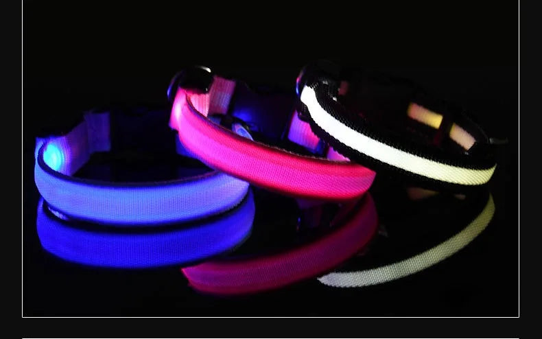 Dog Collar Nylon LED Night Safety Flashing Glow