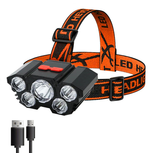 Waterproof 5 LED Rechargeable Headlamp