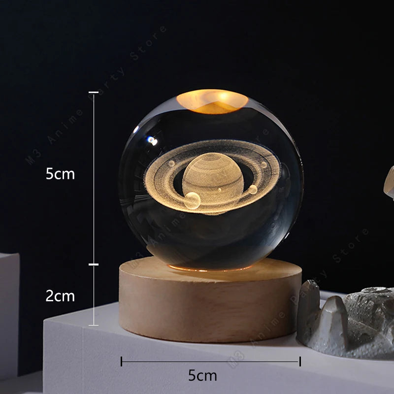 3D Crystal Ball LED Night Light – Galaxy, Moon & Saturn Lamp