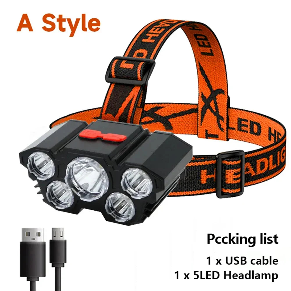 Waterproof 5 LED Rechargeable Headlamp