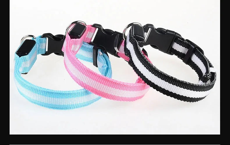 Dog Collar Nylon LED Night Safety Flashing Glow