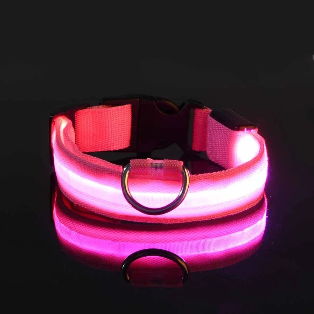 Dog Collar Nylon LED Night Safety Flashing Glow