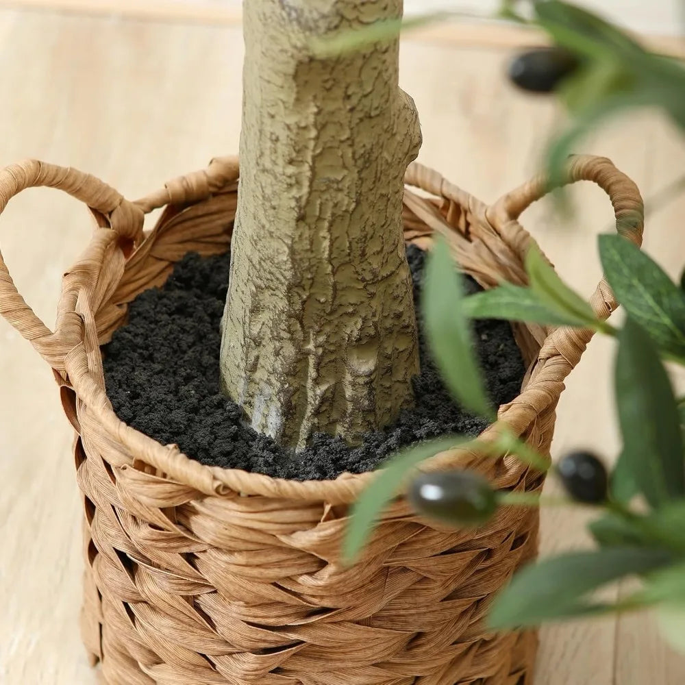 Artificial Olive Tree with Woven Basket Planter